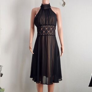 CONNECTED Formal Dress - Black/Nude Tulle Fit & Flare Size: 12P